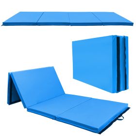 Folding Aerobics Mat, Extra Thick High Density Tear Resistant Gymnastics Gym Folding Aerobics Mat. (Color: Blue)