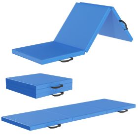 Tri-Fold Folding Exercise Mat With Carrying Handle For Mixed Martial Arts, Gymnastics And Home Gym Protecting Floor, 2 Inch Thick. (Color: Blue)