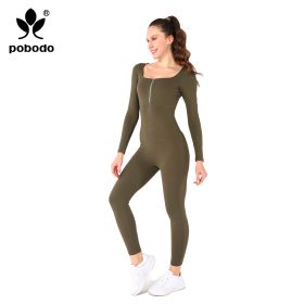Square Collar Chest Short Zipper Jumpsuit (Option: Green-M)