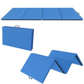 Folding Gym Mat With Carrying Handle For Protective Flooring In Mixed Martial Arts, Gymnastics, And Home Gyms, 2 Inch Thick (Color: Blue)