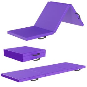 Tri-Fold Folding Exercise Mat With Carrying Handle For Mixed Martial Arts, Gymnastics And Home Gym Protecting Floor, 2 Inch Thick. (Color: Purple)