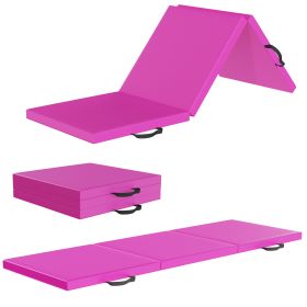 Tri-Fold Folding Exercise Mat With Carrying Handle For Mixed Martial Arts, Gymnastics And Home Gym Protecting Floor, 2 Inch Thick. (Color: pink)