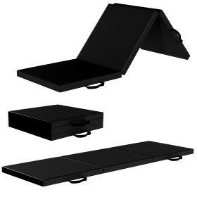 Tri-Fold Folding Exercise Mat With Carrying Handle For Mixed Martial Arts, Gymnastics And Home Gym Protecting Floor, 2 Inch Thick. (Color: black)