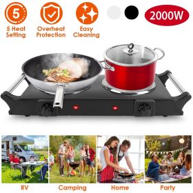 2000W Electric Dual Burner Portable Coil Heating Hot Plate Stove Countertop RV Hotplate with 5 Temperature Adjustments Portable Handles (Type: Double, Color: black)