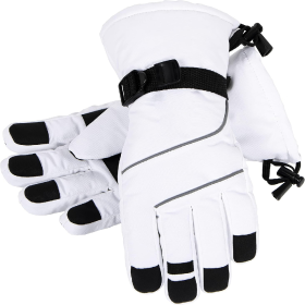 Men's Ski Gloves Waterproof Insulated Snow Gloves With Touch Screen (Option: White Large)